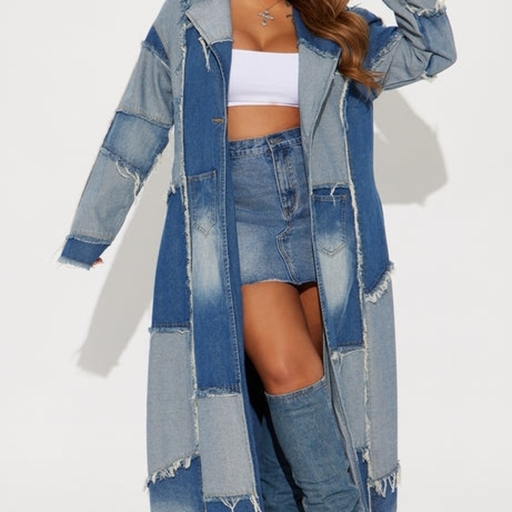 Fashion Nova Patchwork Denim Long Coat 3x